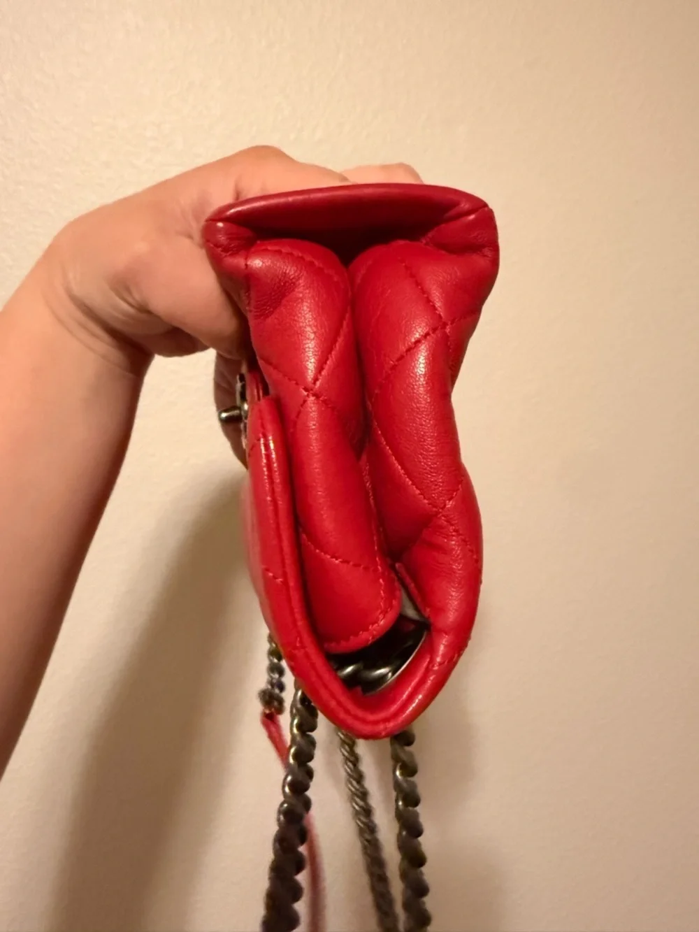 CHANEL CC MINI Lambskin Quilted Red Leather Shoulder Bag with Gunmetal Chain